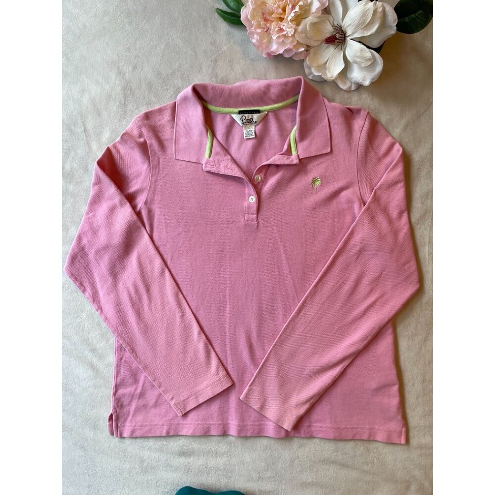 Vintage Lilly Pulitzer Shrunken Fit Pink Long Sleeve Polo Shirt L Preppy Cottage